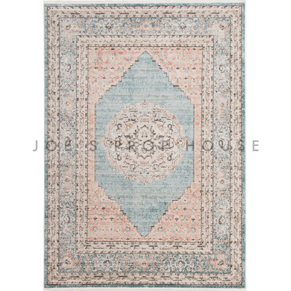 Anzelia Oriental Rug Light Blue Center + Peach W8ft x L10ft