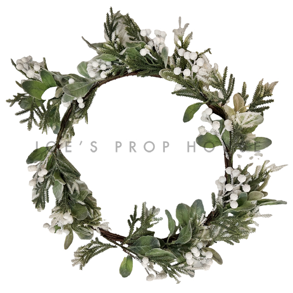 Artificial Holly Berry Wreath Green / White