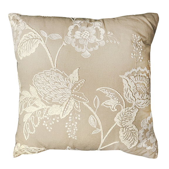 Embroidered Floral Pillow Beige & White