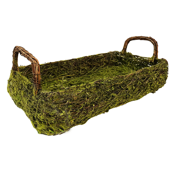 Rectangular Green Moss Basket w/Handles LARGE