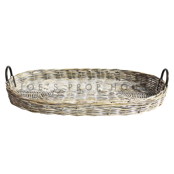 Holder Whitewash Wicker Serving Basket w/Handles