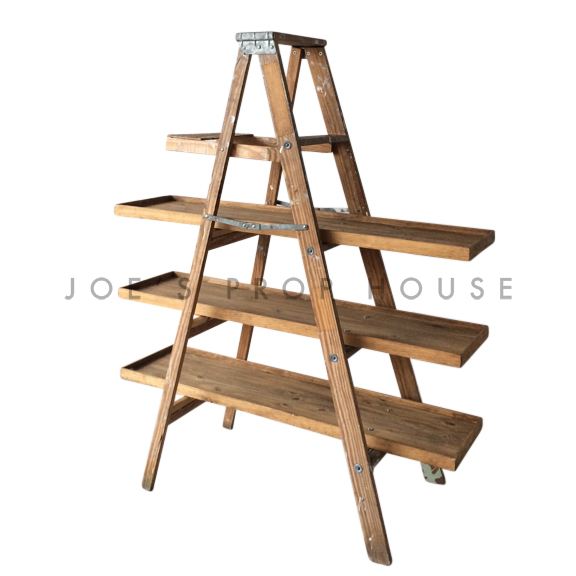 Vintage Wooden Painters Ladder BROWN w/Three Shelves
