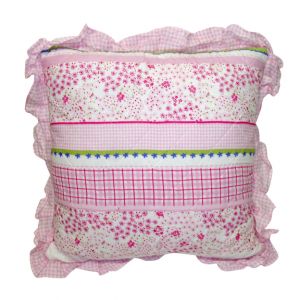 White and Pink Pillow w/ ruffle trim