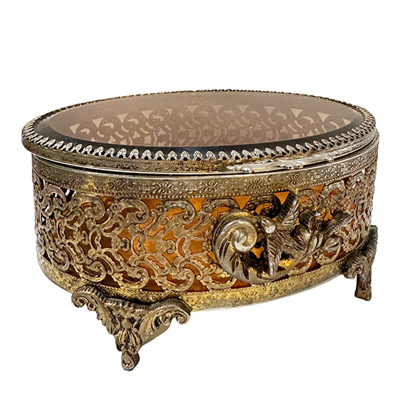 Beverlea Aged Brass Oval Trinket Box