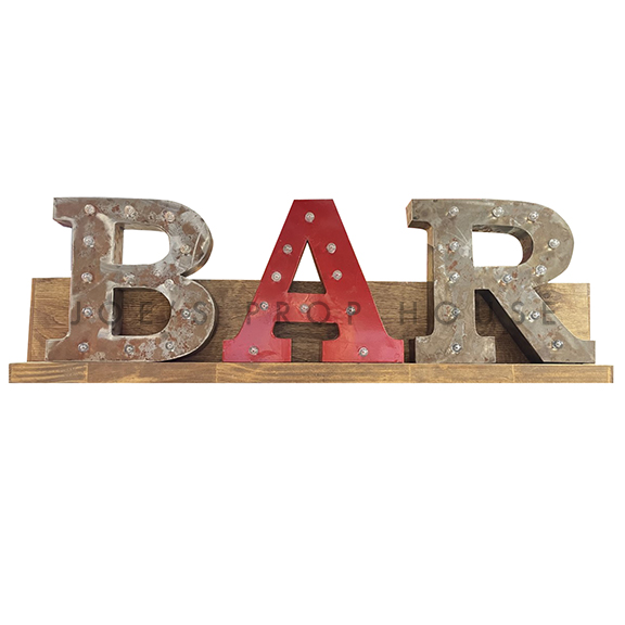 BAR Marquee Letters w/Wooden Plank