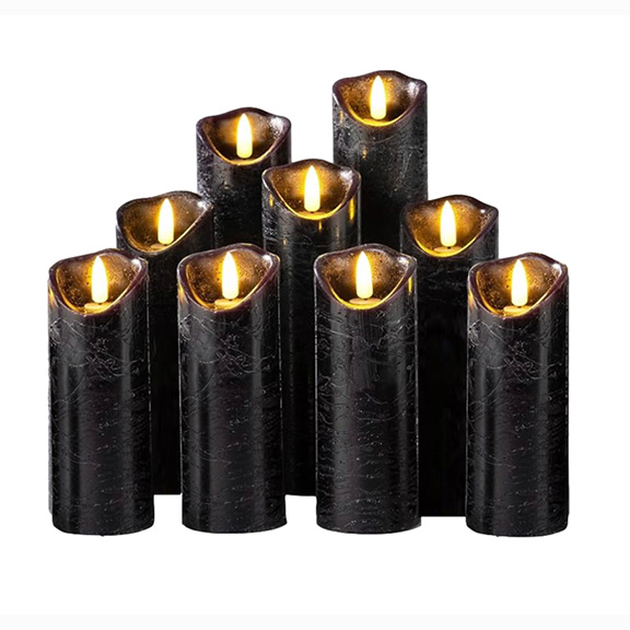 Assorted Black LED Pillar Candles - Set of 9