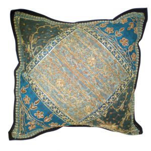 Fatima Embroidered Pillow Turquoise