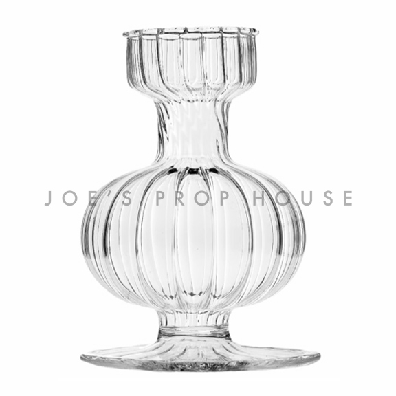 Emma Clear Fluted Glass Pedestal Bud Vase H4in