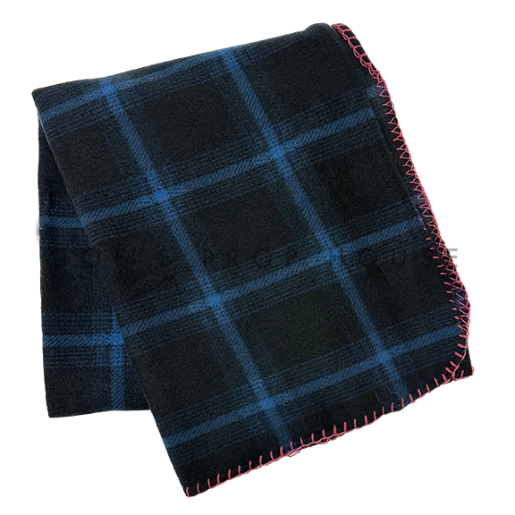 Allen Blue and Black Plaid Blanket w/Pink Stitching W48in x L60in
