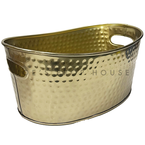 Oval Gold Hammered Metal Ice Bucket w/Handles LARGE
