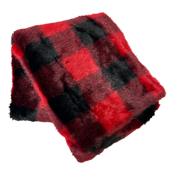 Red and Black Check Faux Fur Blanket W49in x L62in