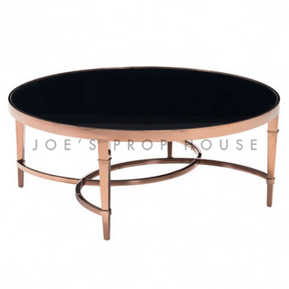 Rose Gold Round Coffee Table Black Glasstop