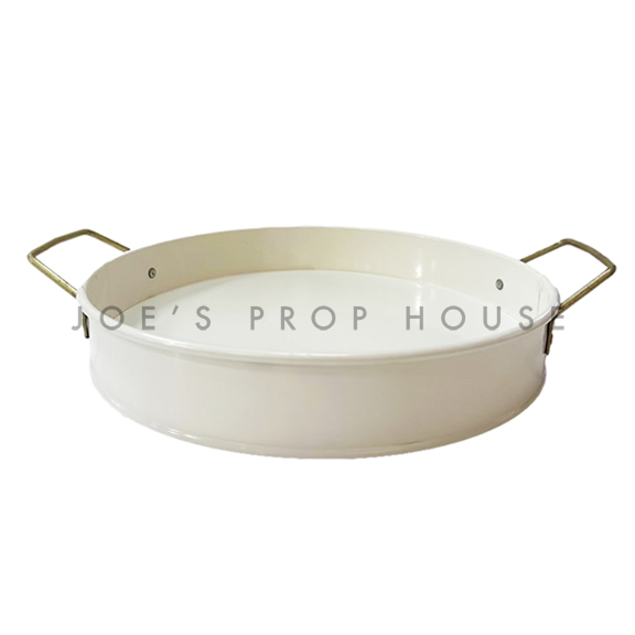 LARGE Round Metal Serving Tray Ivory