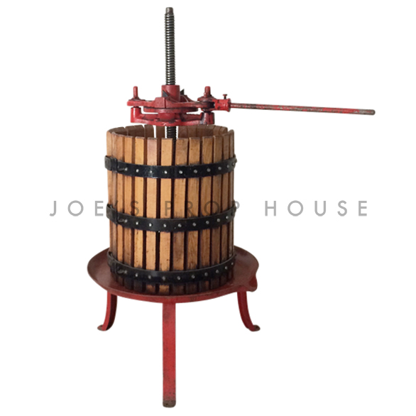 Large Manual Rachet Grape Press w/Wooden Basket Red