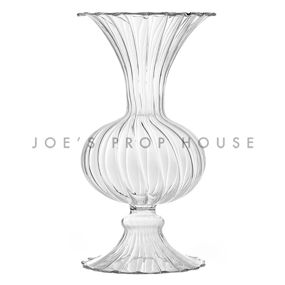 Tall Bellsa Clear Fluted Glass Pedestal Bud Vase H8in