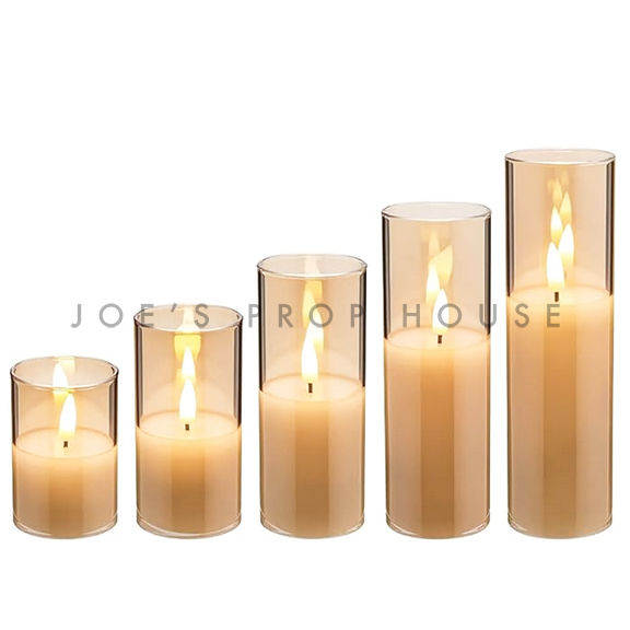 Slim Amber Glass Flickering LED Candles - Set of 5