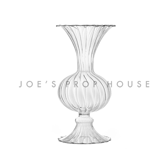 Short Bellsa Clear Fluted Glass Pedestal Bud Vase H6.25in