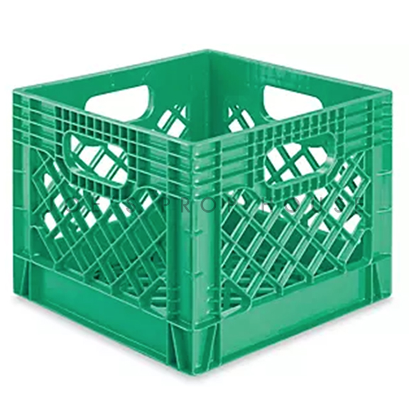 GREEN Plastic Milk Crate W12in x D12in x H10.5in