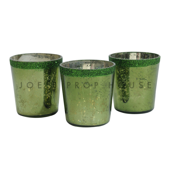 Mercury Glass Votive Cups Moss Green