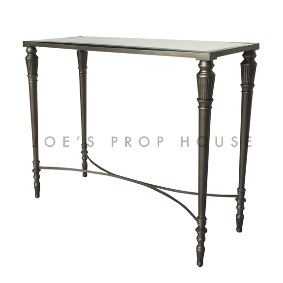 Aged Brass Mirror Top Rectangular Metal Console Table