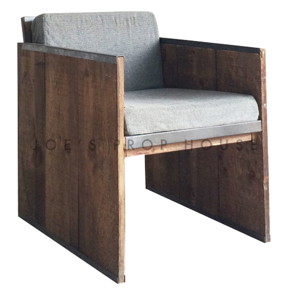 Raw Wood Armchair w/Grey Cushions