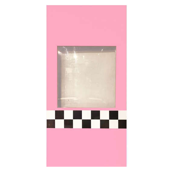 Pink Self-Standing Window Wall w/Black and White Checkered Stripe W4ft x H8ft