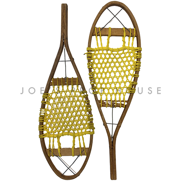 Pair of Yellow Stitch Wooden Snowshoes