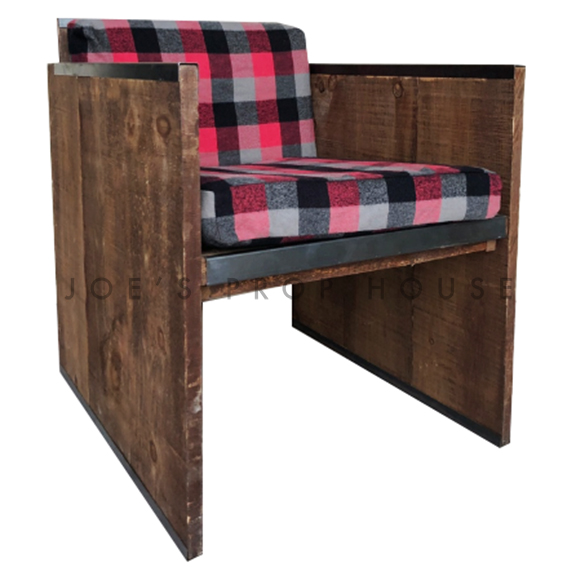 Raw Wood Armchair w/Plaid Cushions