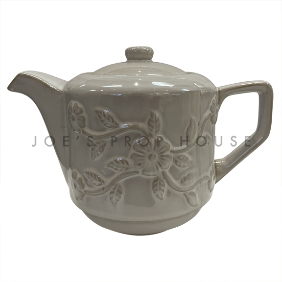 Grey Floral Embossed Teapot 