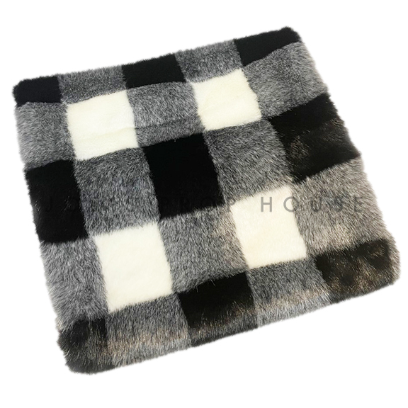 Black and White Faux Fur Check Runner W17in x L70in