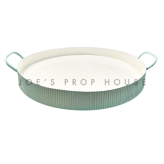 D14.75in MEDIUM Mint Green Round Ribbed Metal Serving Tray