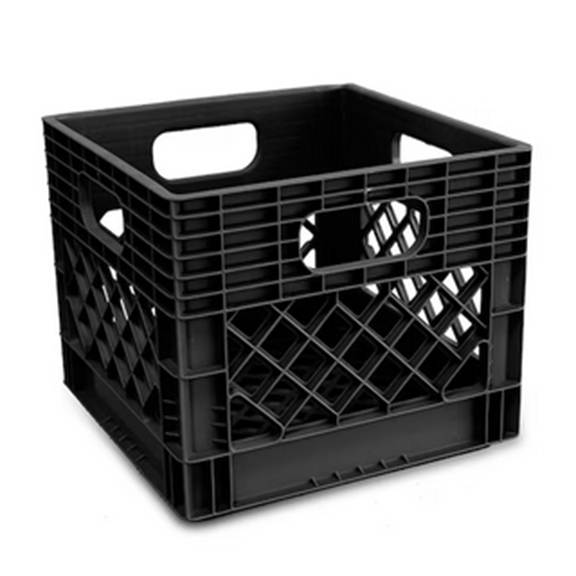 BLACK Plastic Milk Crate W14.5in x D14.5in x H14.5in